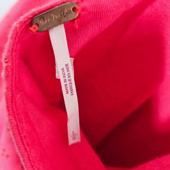 FREE PEOPLE Apricot Rose Mini Dress STRAWBERRY SPRITZ PINK size L Puff Sleeve - Picture 8 of 10